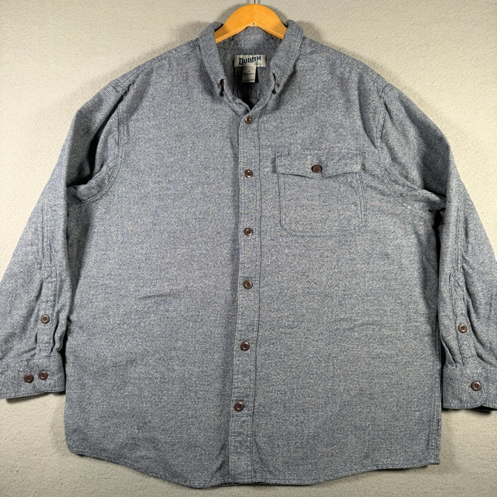 Duluth Trading Co Mens XL Relaxed Fit Blue Textured Cotton Button Down Shirt